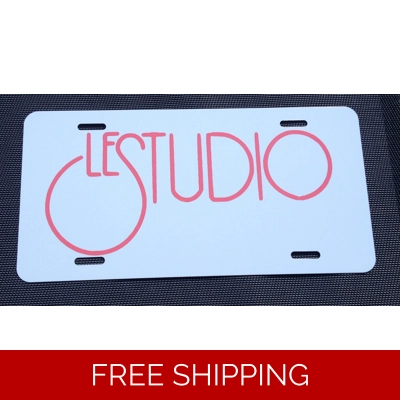 Le Studio License Plates White Pink Logo